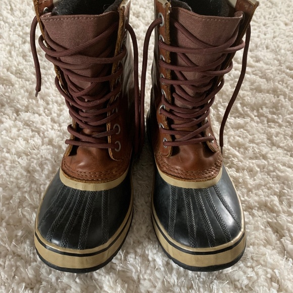 Sorel Brown & Black Waterproof Leather, Rubber Snow Winter Boots Size 8 - Picture 1 of 5